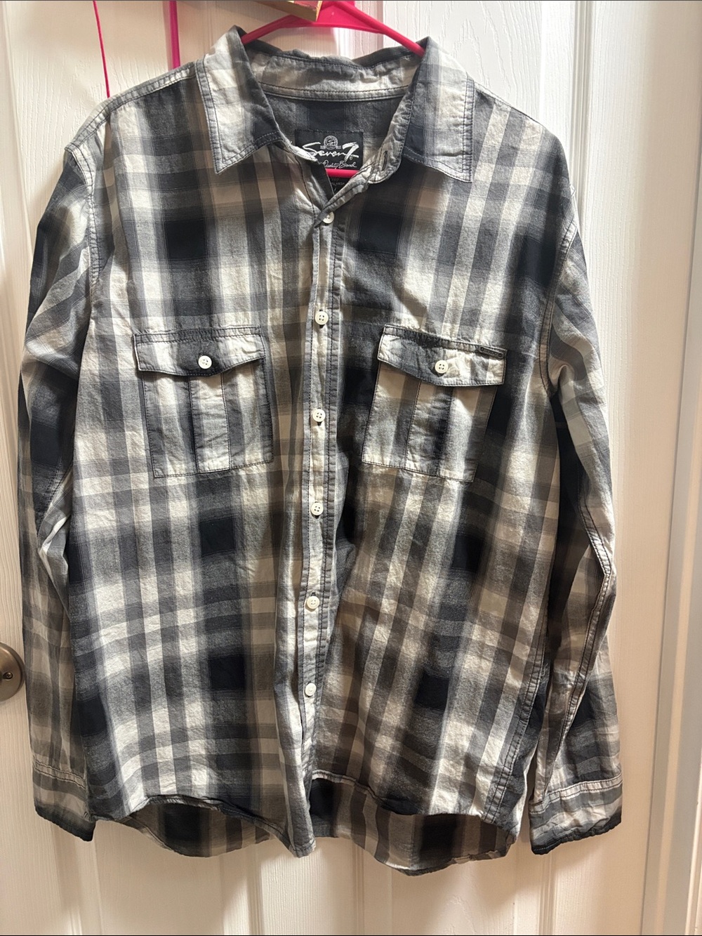Seven7 Men's Black and White Plaid Button-Down Shirt